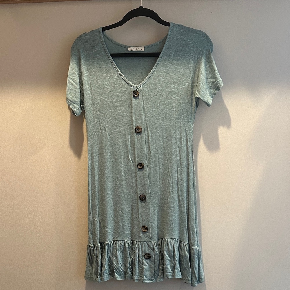 Olivia Rae Sage Green V-Neck Button Mini Dress